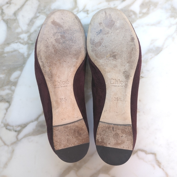 Chloe Suede Burgundy Purple Scalloped Ballerina Flats - Picture 4 of 5